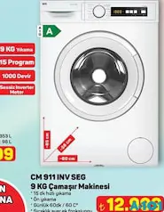 SEG CM 911 INV 9 KG ÇAMAŞIR MAKİNESİ SEG CM 911 INV 9 KG ÇAMAŞIR MAKİNESİ
